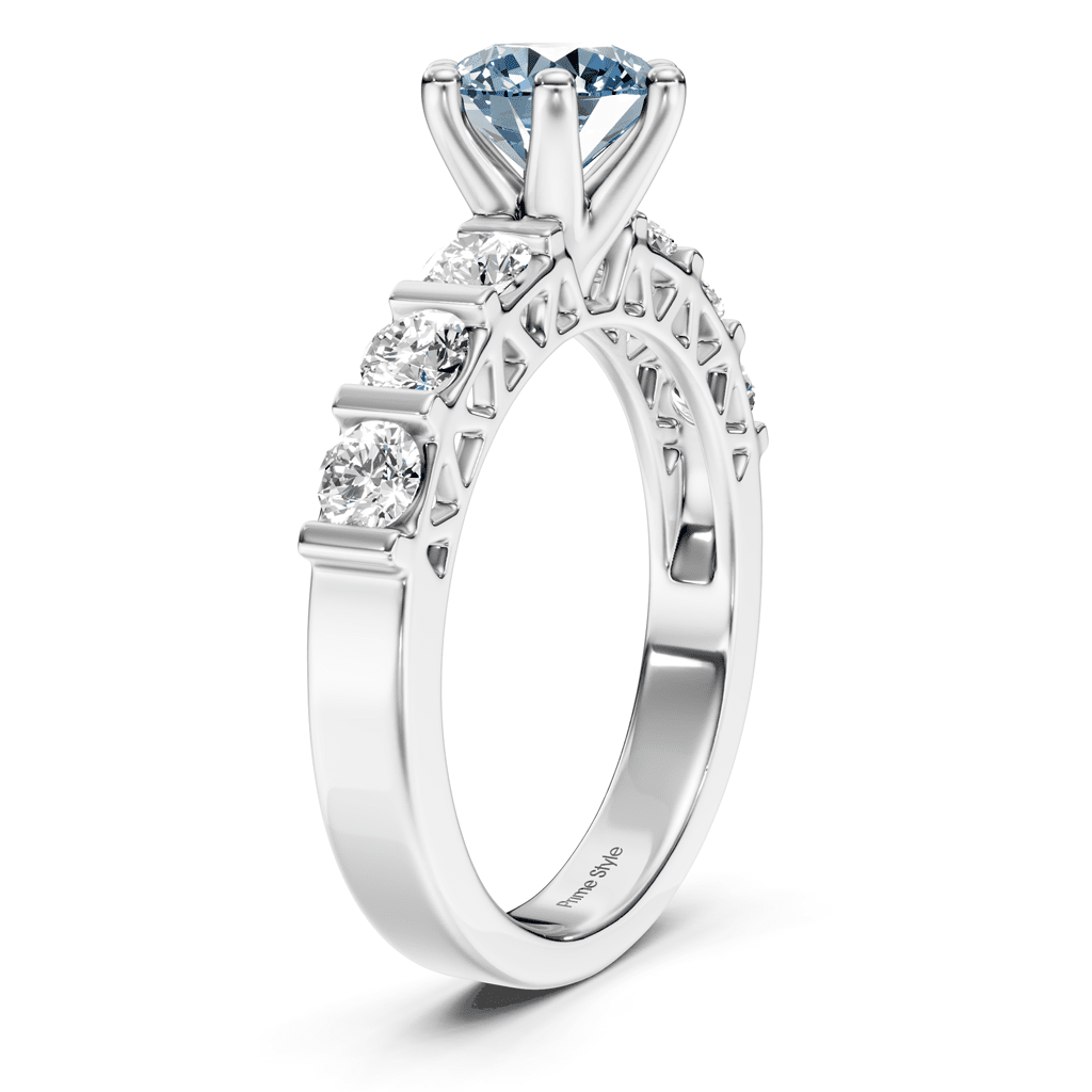 1.60-4.60 CT Round Cut Fancy Blue Diamonds - Engagement Ring