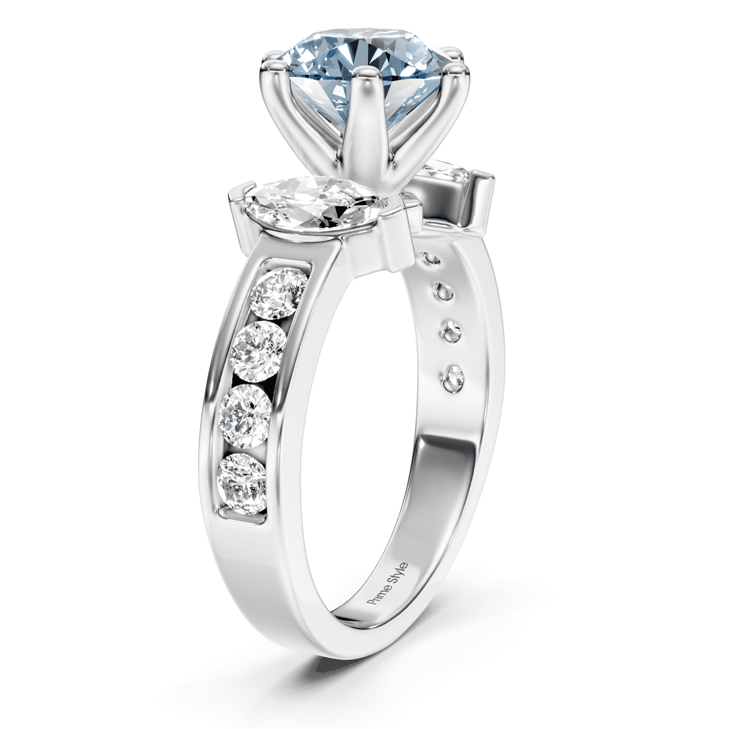 1.85 - 4.85 CT Marquise &amp; Round Cut Fancy Blue Diamonds - Engagement Ring - Primestyle.com