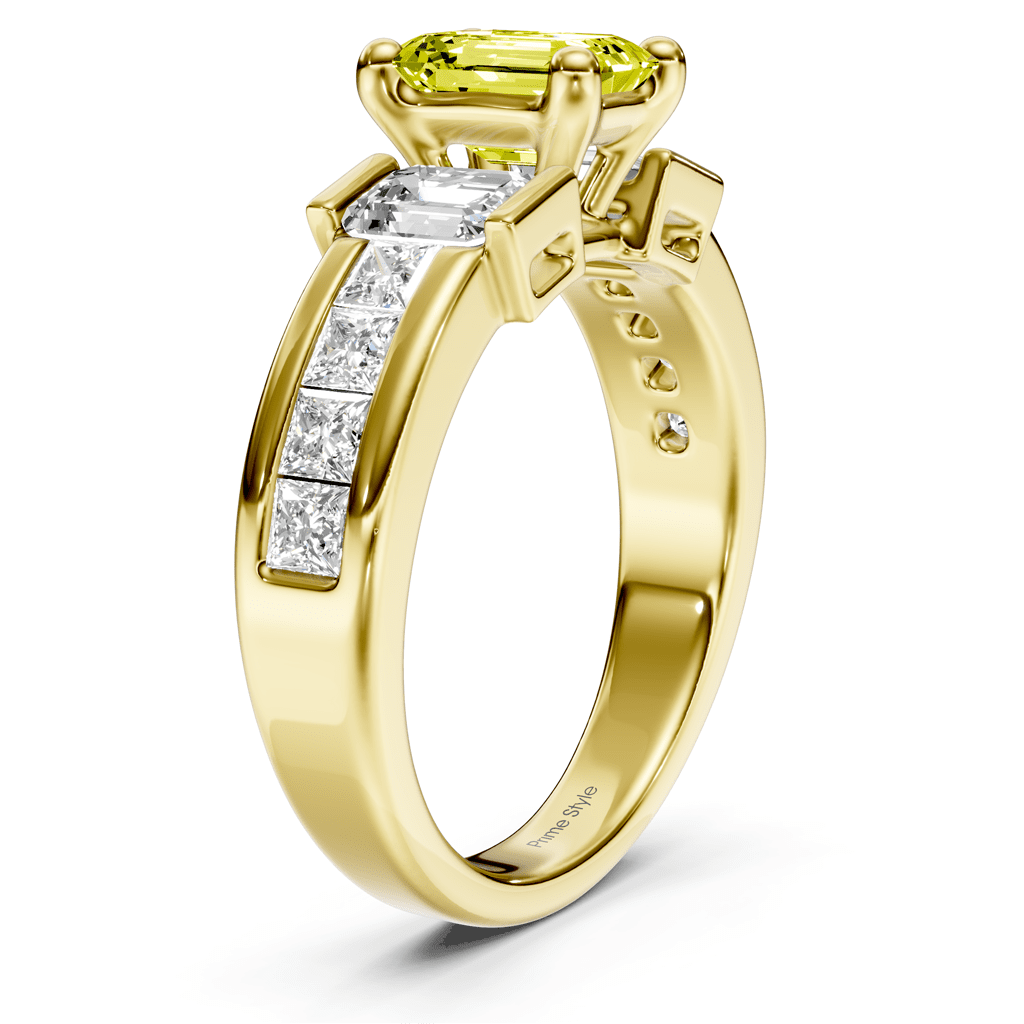 2.30 - 5.30 CT Emerald &amp; Princess Cut Fancy Yellow Diamonds - Engagement Ring - Primestyle.com