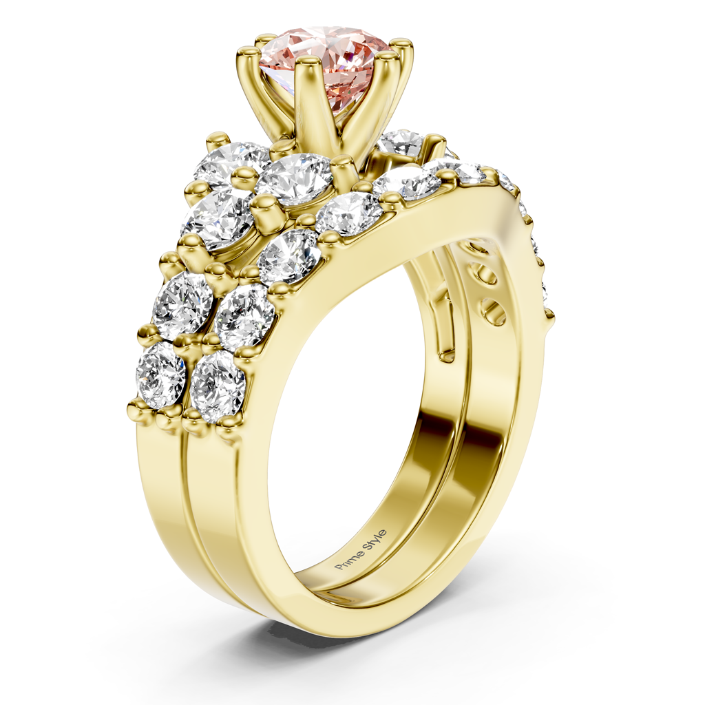 3.55-6.55 CT Round Cut Fancy Pink Diamonds - Bridal Set