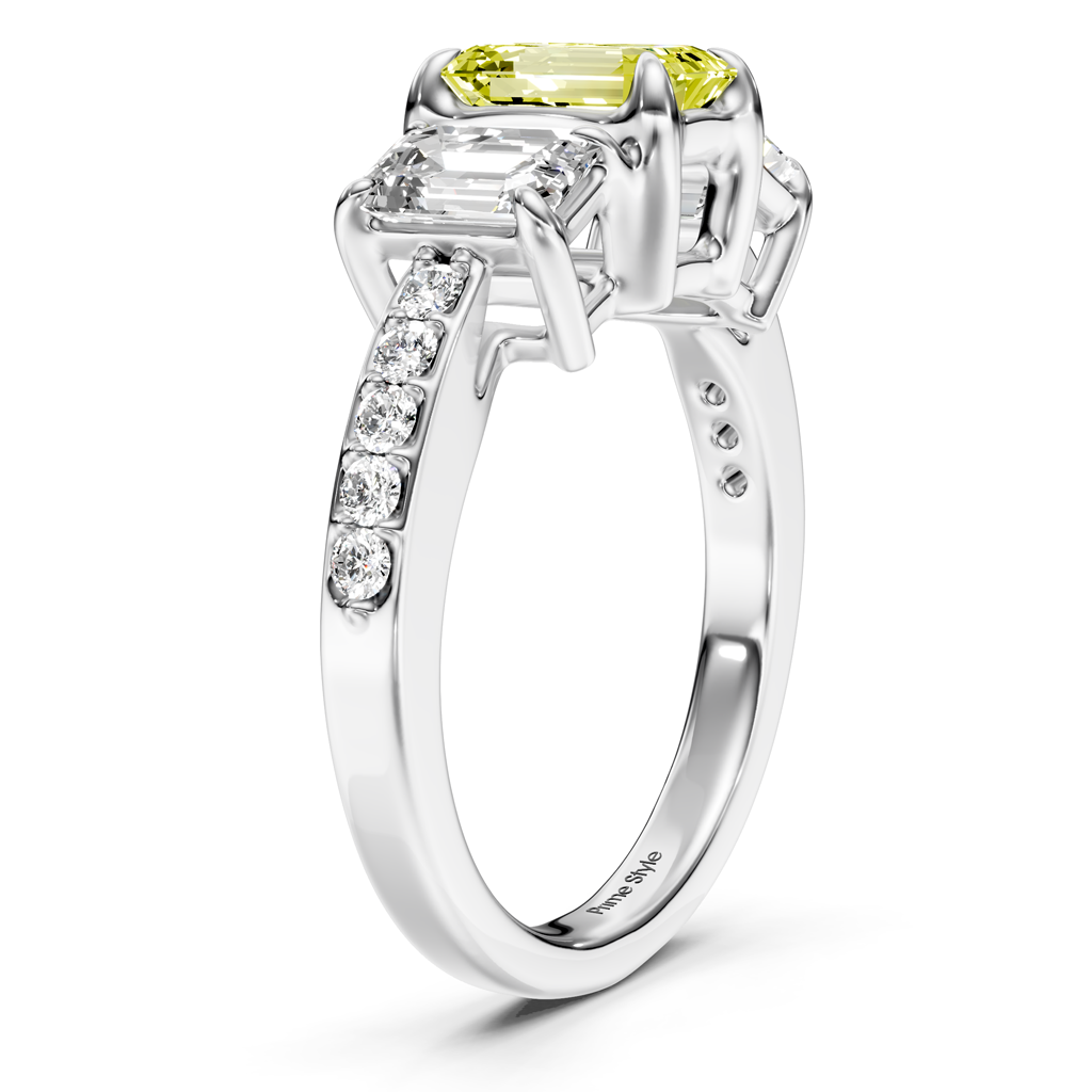 2.15-5.15 CT Emerald &amp; Round Cut Fancy Yellow Diamonds - Engagement Ring