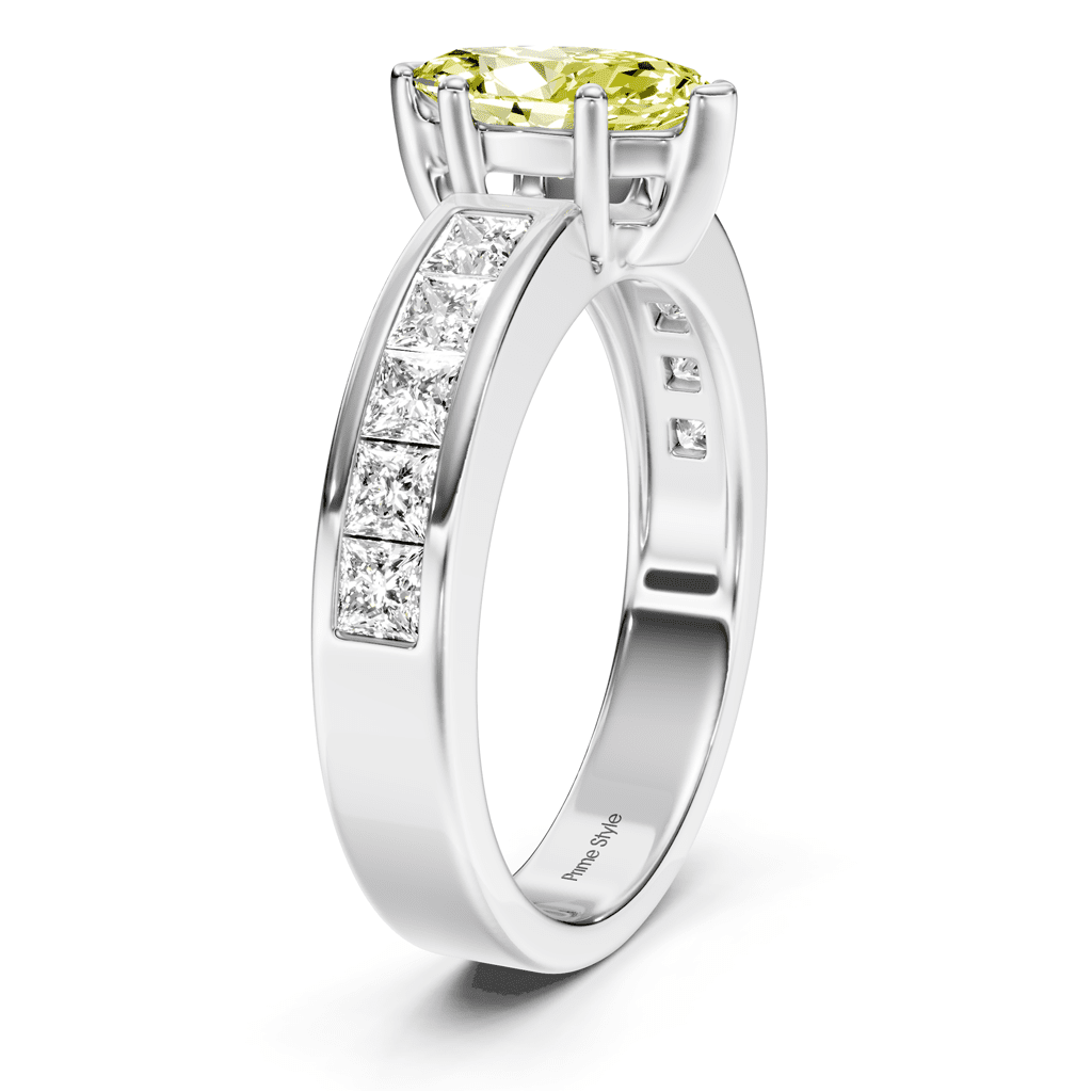 1.90-4.90 CT Princess Cut Fancy Yellow Diamonds - Engagement Ring