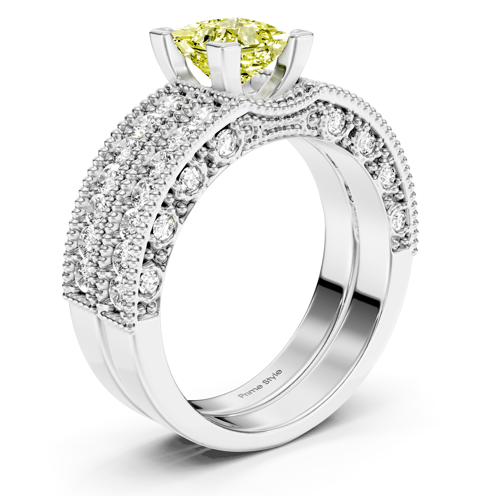 2.10-5.10 CT Princess &amp; Round Cut Fancy Yellow Diamonds - Bridal Set