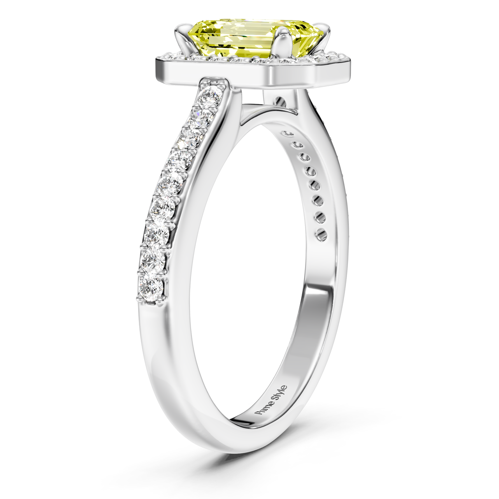 1.30-4.30 CT Emerald &amp; Round Cut Fancy Yellow Diamonds - Engagement Ring