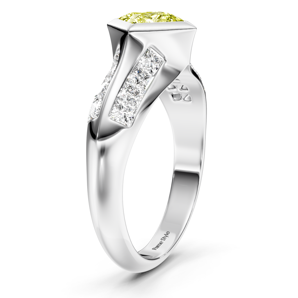 2.00-5.00 CT Princess Cut Fancy Yellow Diamonds - Engagement Ring