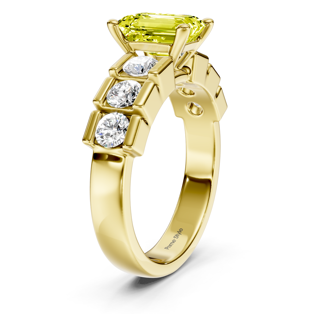 1.85-4.85 CT Princess &amp; Round Cut Fancy Yellow Diamonds - Engagement Ring