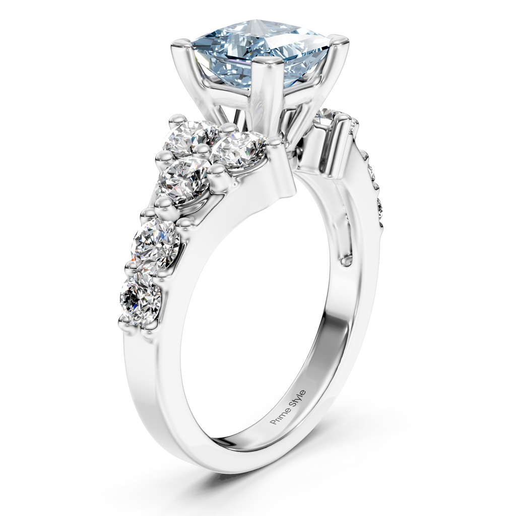 2.40-5.40 CT Princess &amp; Round Cut Fancy Blue Diamonds - Engagement Ring