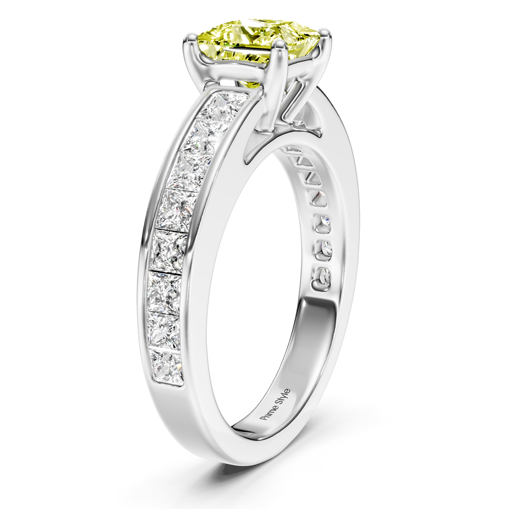 2.25-5.25 CT Princess Cut Fancy Yellow Diamonds - Engagement Ring