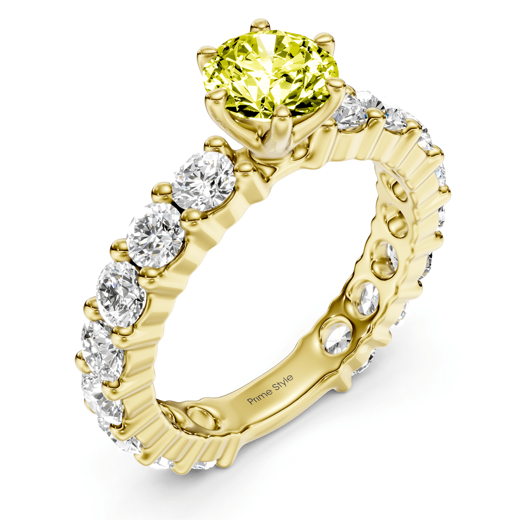 3.40 - 6.40 CT Emerald &amp; Round Cut Fancy Yellow Diamonds - Engagement Ring - Primestyle.com