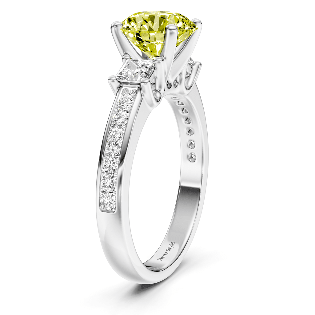 1.75 - 4.75 CT Princess &amp; Round Cut Fancy Yellow Diamonds - Engagement Ring - Primestyle.com