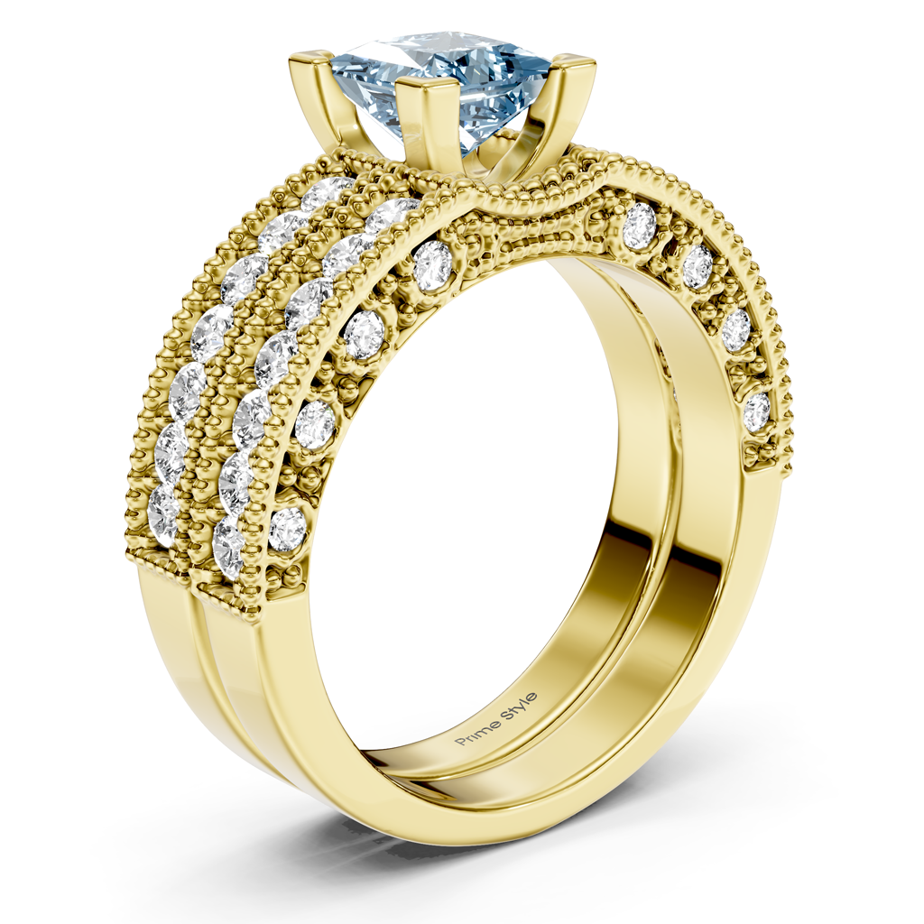 2.10-5.10 CT Princess &amp; Round Cut Fancy Blue Diamonds - Bridal Set