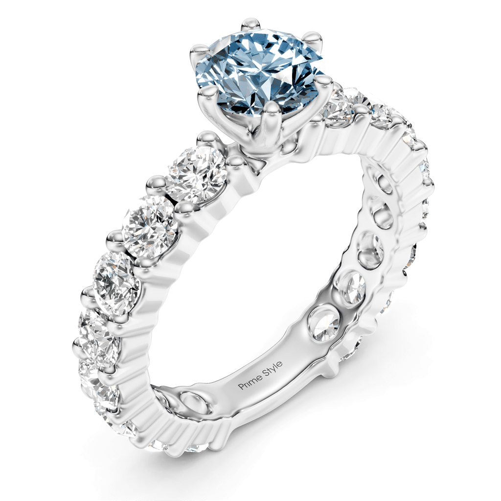 3.40-6.40 CT Emerald & Round Cut Fancy Blue Diamonds - Engagement Ring