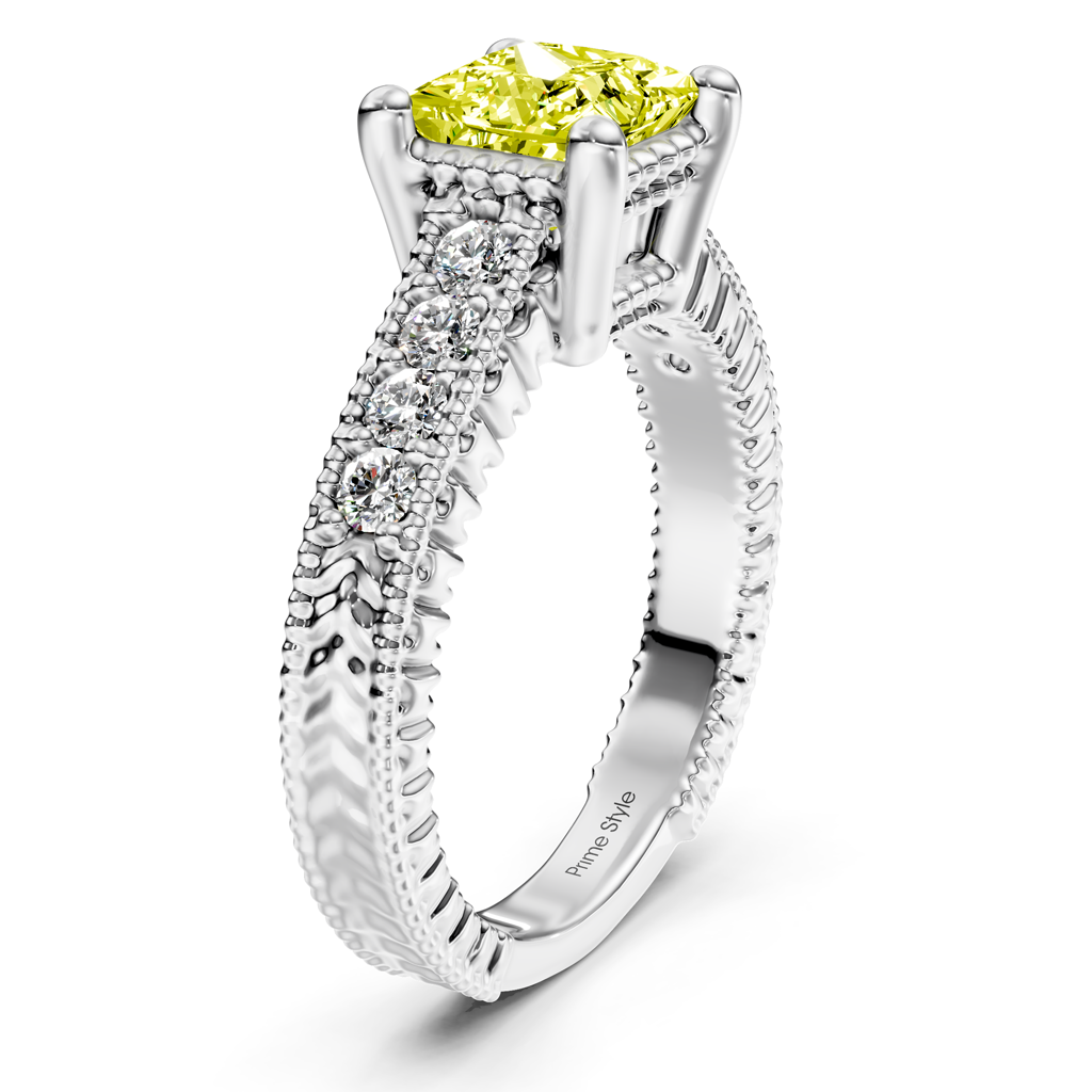1.30-4.30 CT Princess &amp; Round Cut Fancy Yellow Diamonds - Engagement Ring