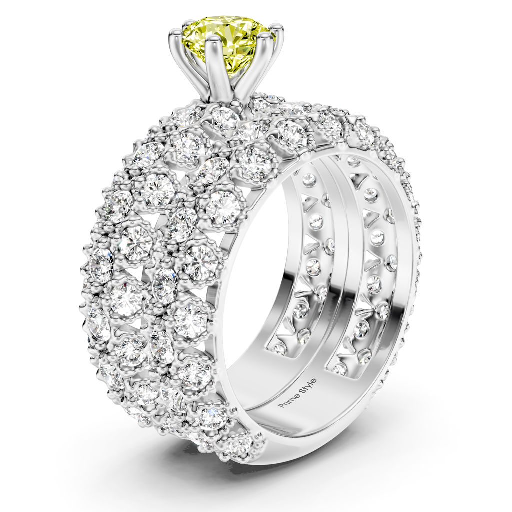 4.00-7.00 CT Round Cut Fancy Yellow Diamonds - Bridal Set