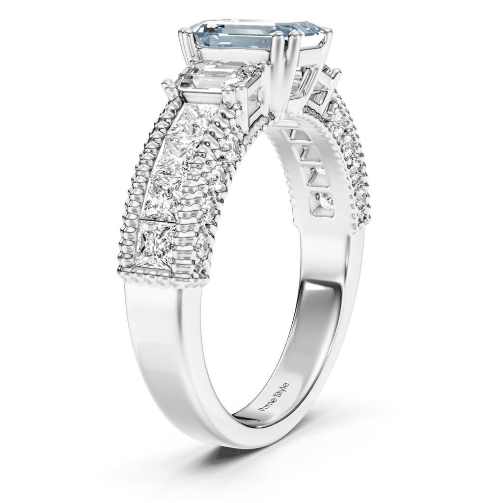 2.60 - 5.60 CT Emerald &amp; Princess &amp; Round Cut Fancy Blue Diamonds - Engagement Ring - Primestyle.com