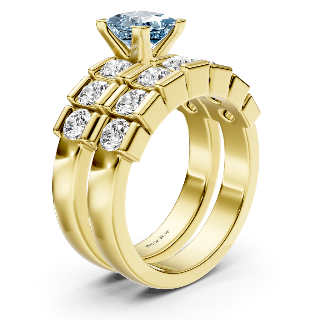 2.85-5.85 CT Princess &amp; Round Cut Fancy Blue Diamonds - Bridal Set