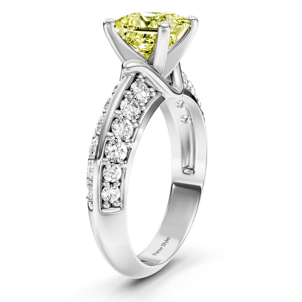 1.65-4.65 CT Princess &amp; Round Cut Fancy Yellow Diamonds - Engagement Ring