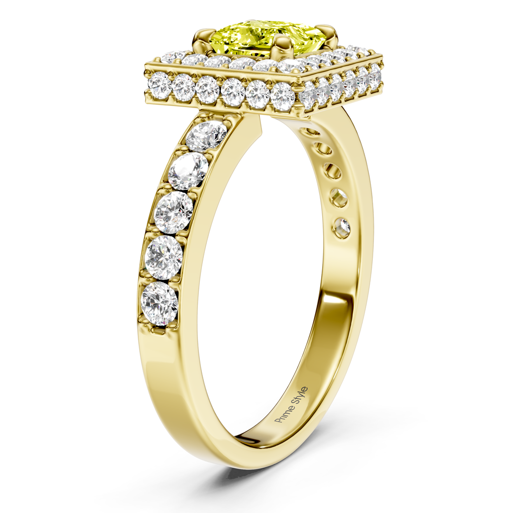 2.00-5.00 CT Princess &amp; Round Cut Fancy Yellow Diamonds - Engagement Ring