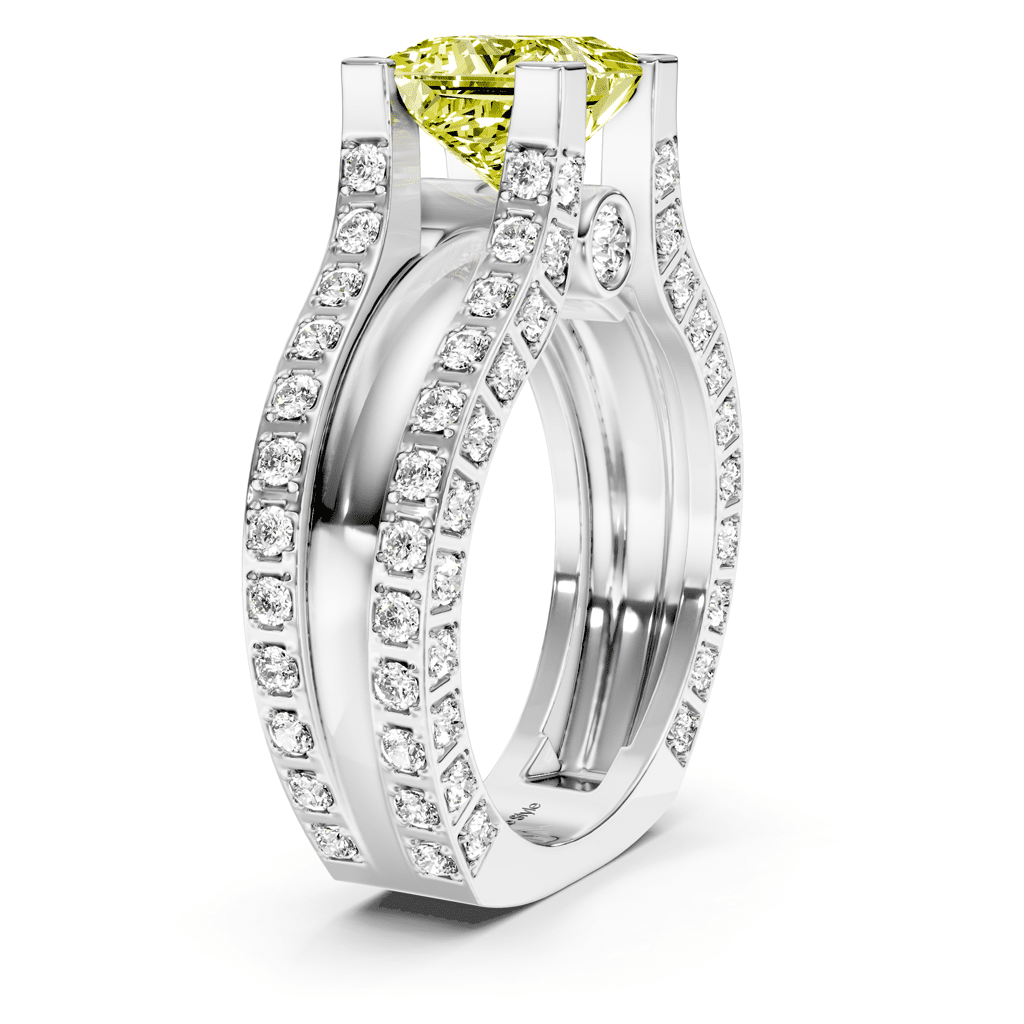 2.10-5.10 CT Princess & Round Cut Fancy Yellow Diamonds - Engagement Ring