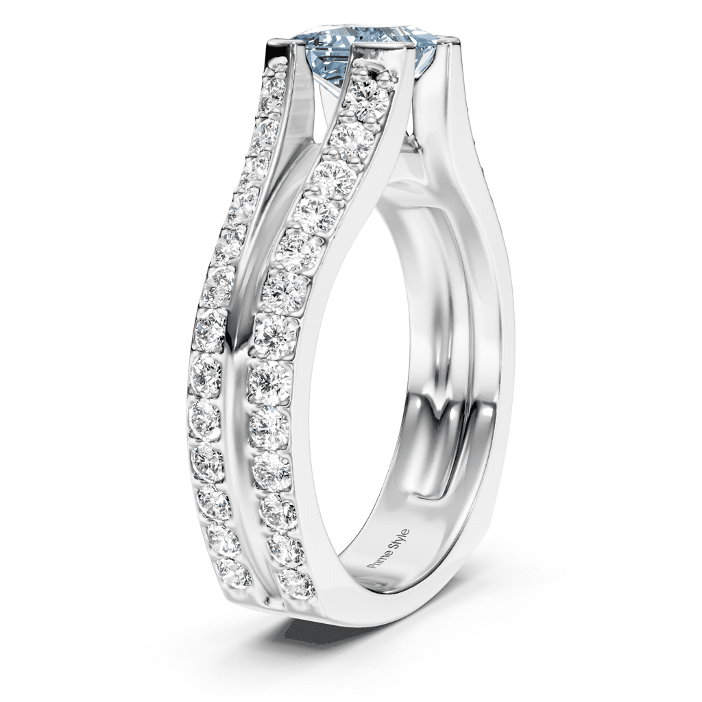 2.00-5.00 CT Princess & Round Cut Fancy Blue Diamonds - Engagement Ring
