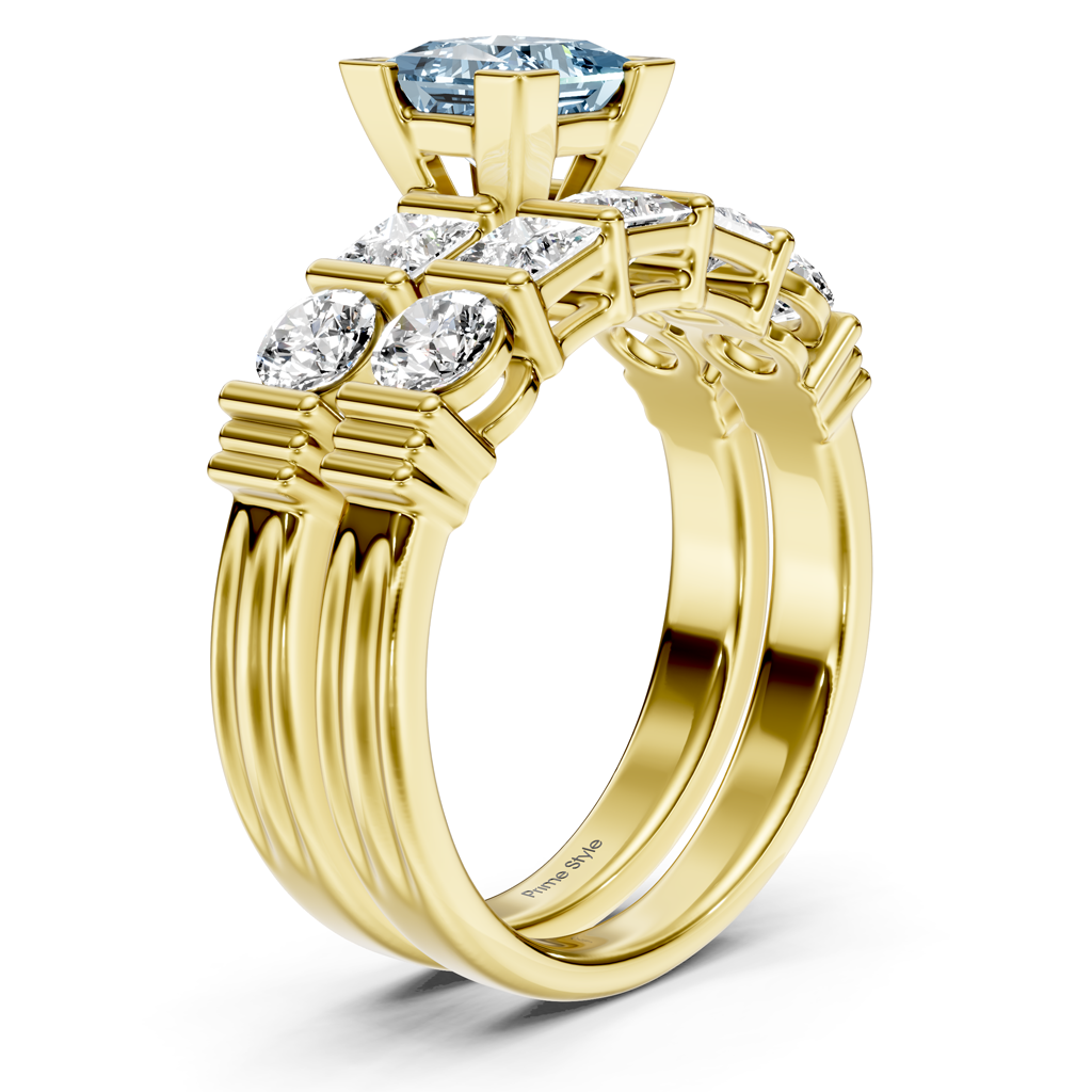 2.55-5.55 CT Princess &amp; Round Cut Fancy Blue Diamonds - Bridal Set