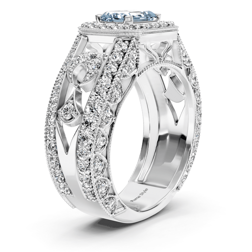1.95 - 4.95 CT Emerald &amp; Round Cut Fancy Blue Diamonds - Engagement Ring - Primestyle.com