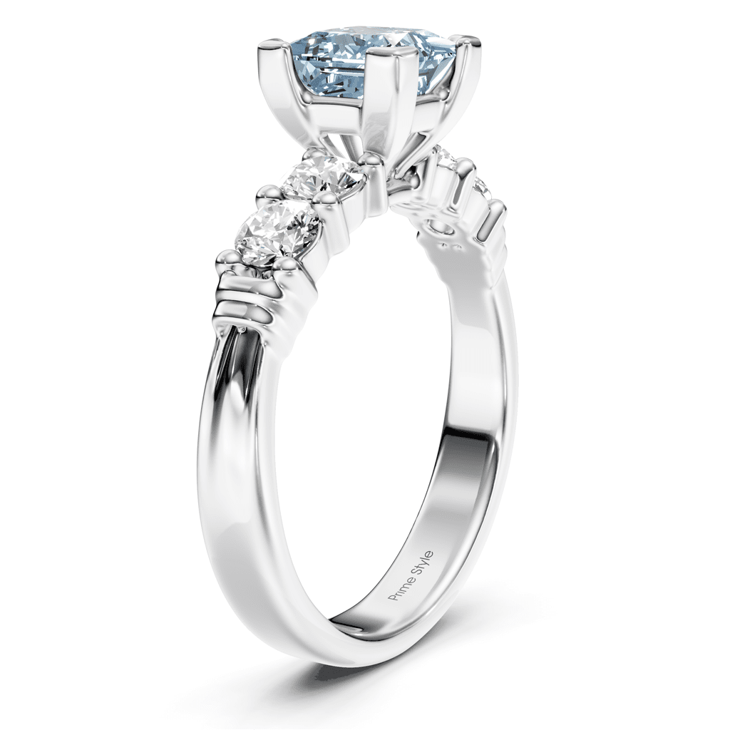 1.55-4.55 CT Princess & Round Cut Fancy Blue Diamonds - Engagement Ring