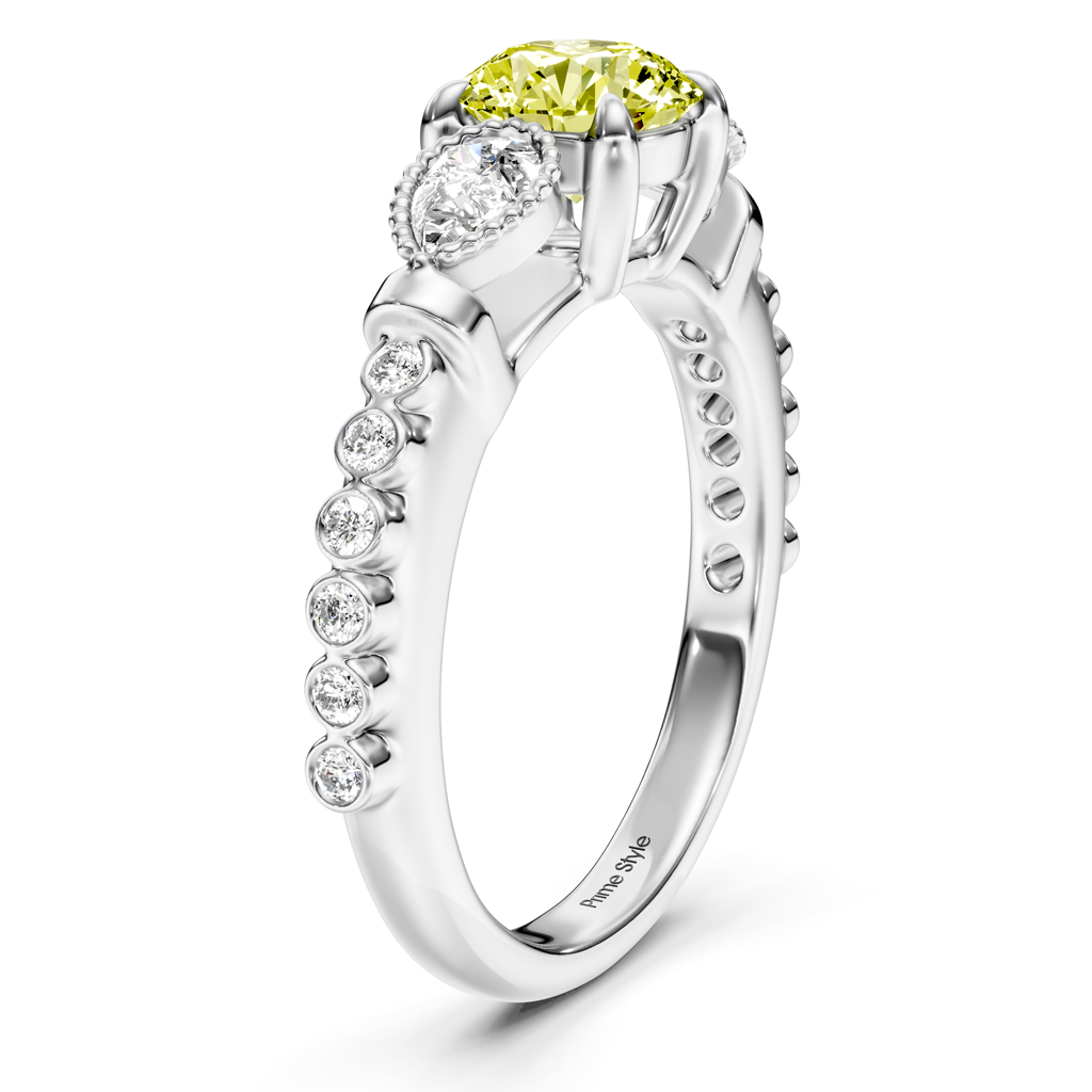 1.42-4.42 CT Pear &amp; Round Cut Fancy Yellow Diamonds - Engagement Ring
