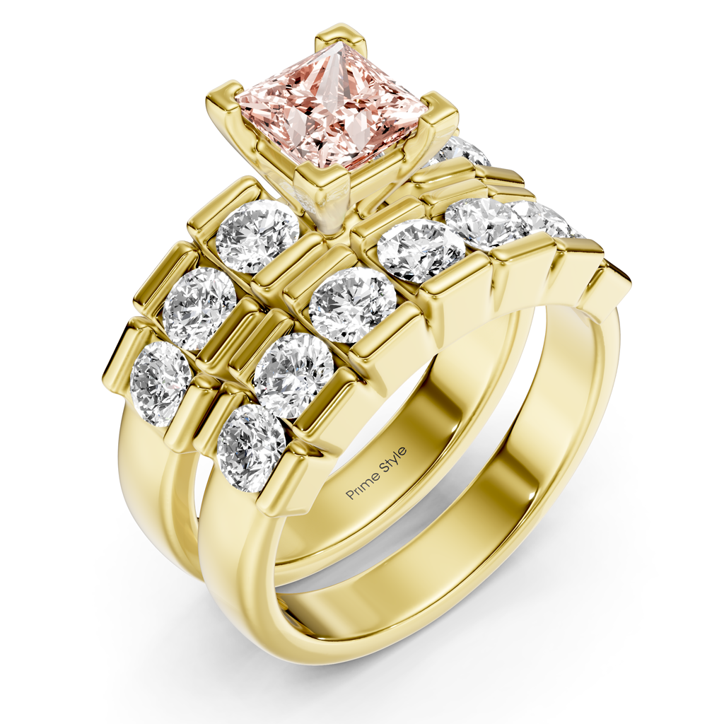 2.85-5.85 CT Princess &amp; Round Cut Fancy Pink Diamonds - Bridal Set