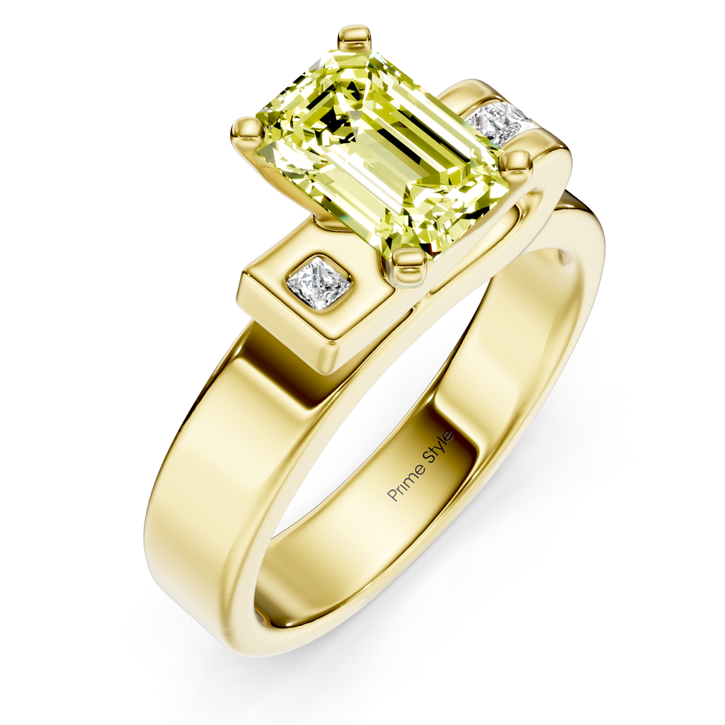 1.10-4.10 CT Emerald &amp; Princess Cut Fancy Yellow Diamonds - Engagement Ring