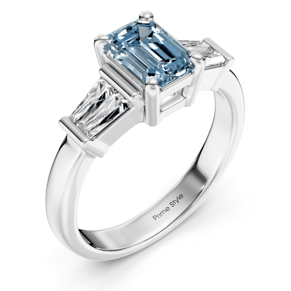 1.40 - 4.40 CT Emerald &amp; Taper Cut Fancy Blue Diamonds - Engagement Ring - Primestyle.com