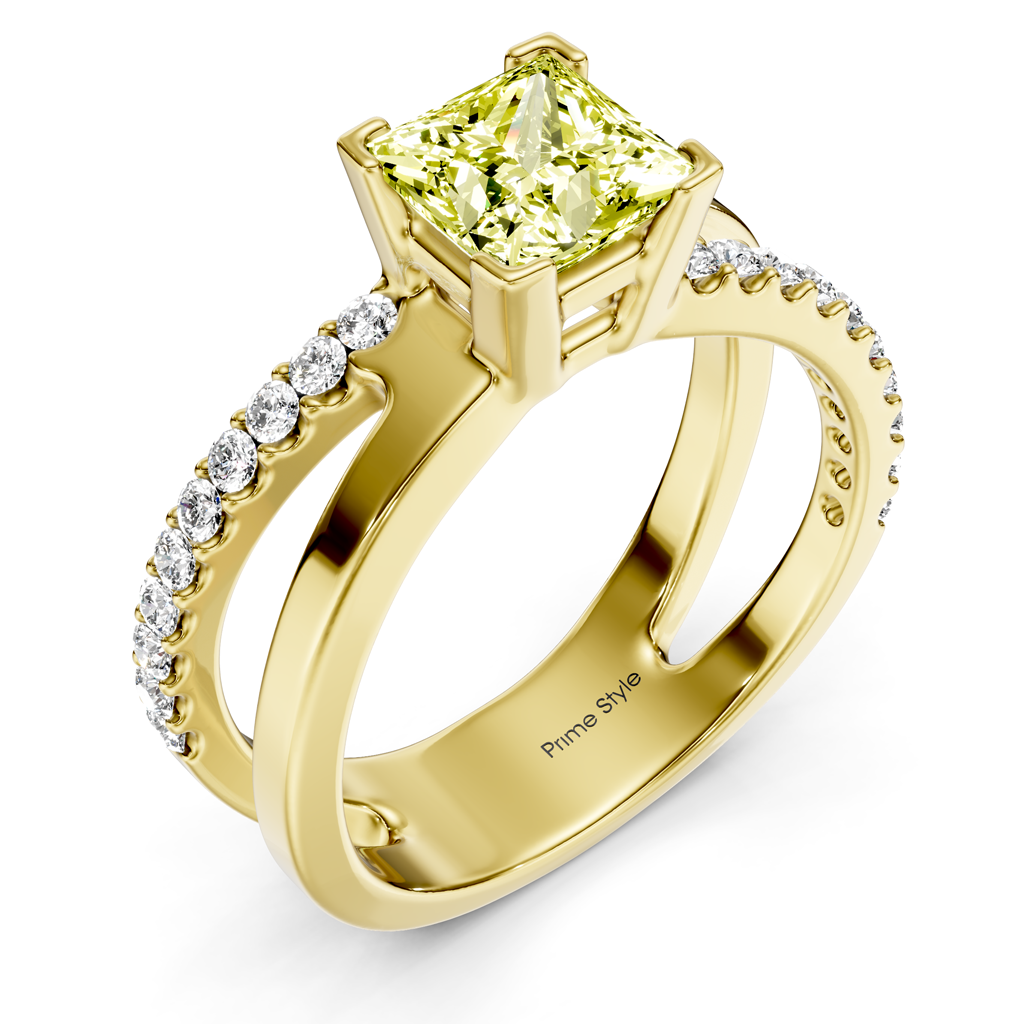 1.25-4.25 CT Princess &amp; Round Cut Fancy Yellow Diamonds - Engagement Ring