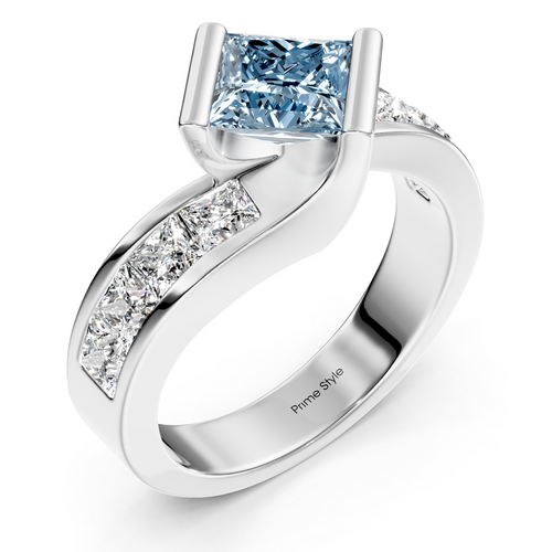 2.60-5.60 CT Princess Cut Fancy Blue Diamonds - Engagement Ring