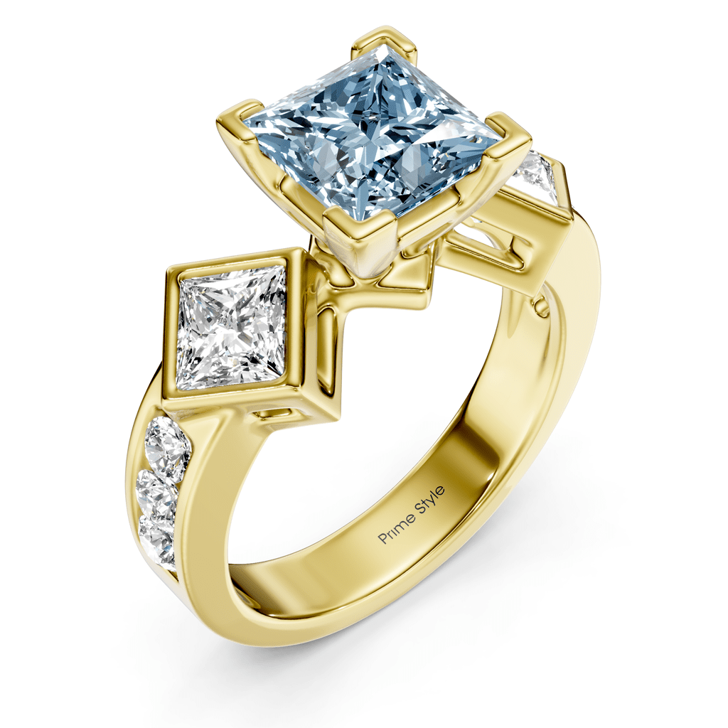 2.20 - 5.20 CT Princess &amp; Round Cut Fancy Blue Diamonds - Engagement Ring - Primestyle.com
