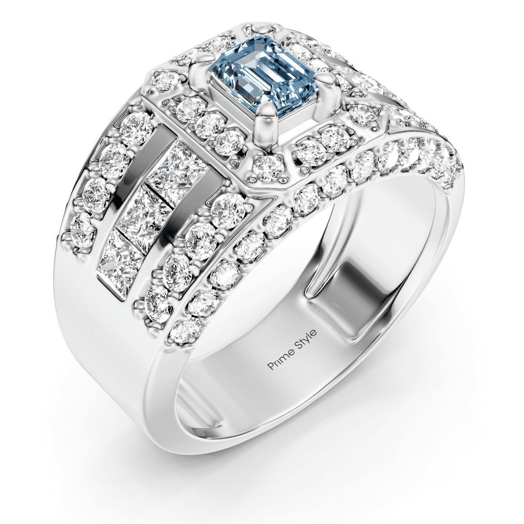 2.70-5.70 CT Emerald & Round Cut Fancy Blue Diamonds - Engagement Ring