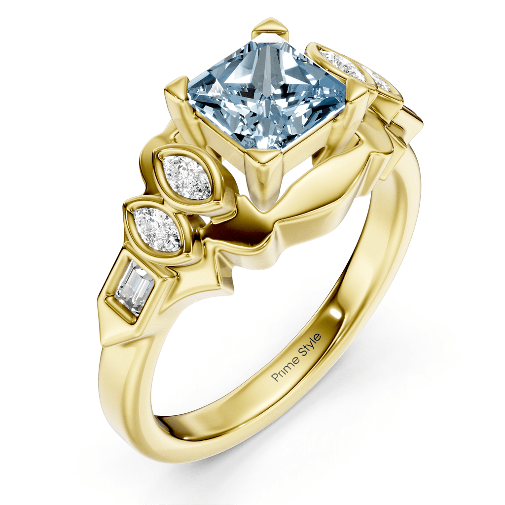 1.25-4.25 CT Baguette & Marquise & Princess Cut Fancy Blue Diamonds - Engagement Ring