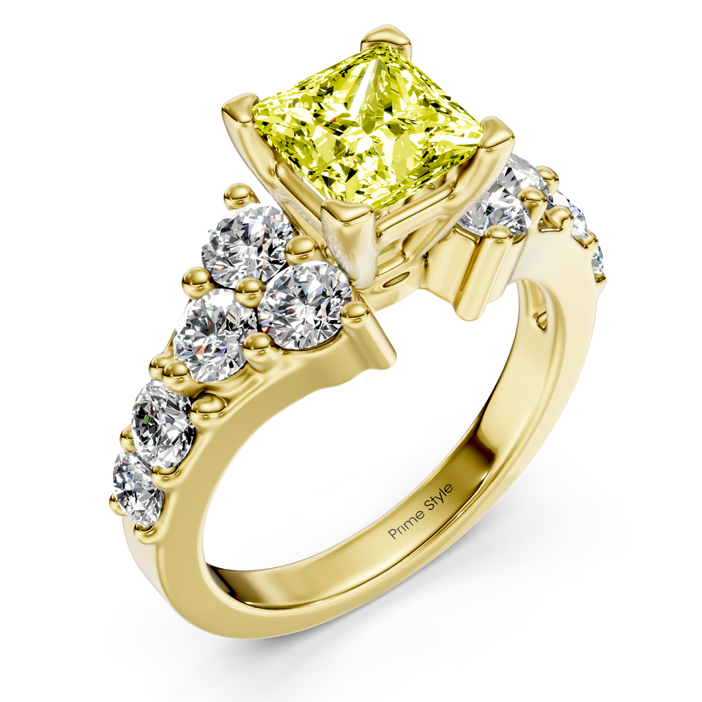 2.40-5.40 CT Princess &amp; Round Cut Fancy Yellow Diamonds - Engagement Ring