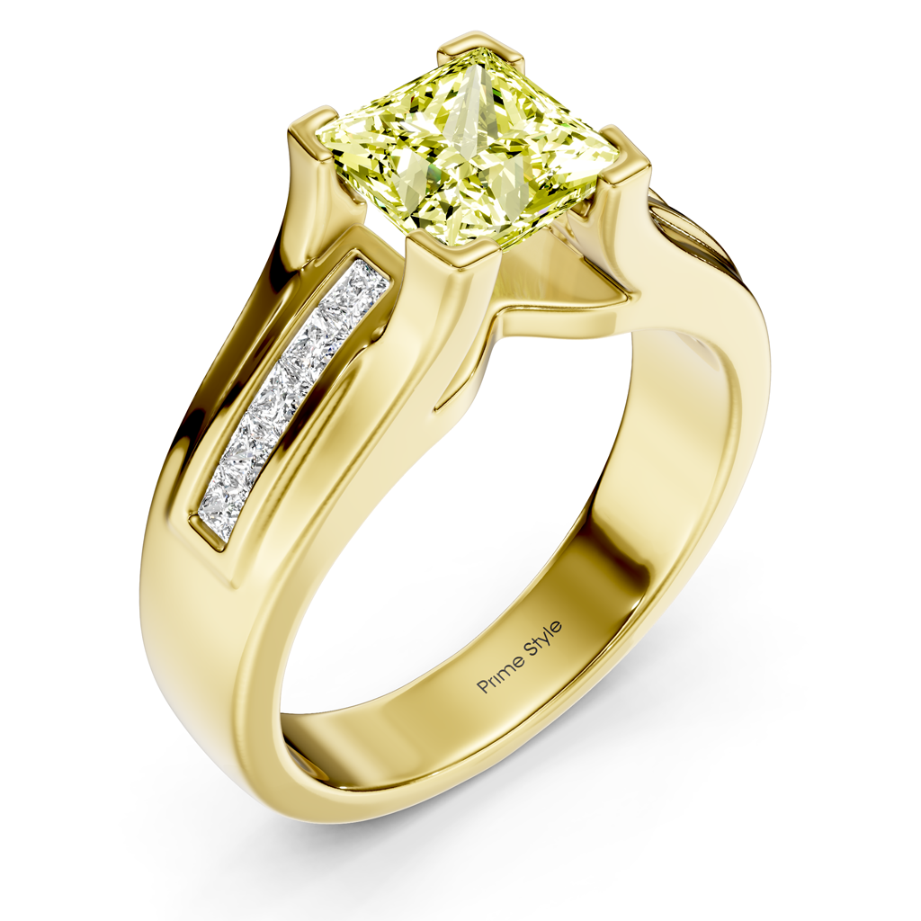1.35-4.35 CT Princess Cut Fancy Yellow Diamonds - Engagement Ring