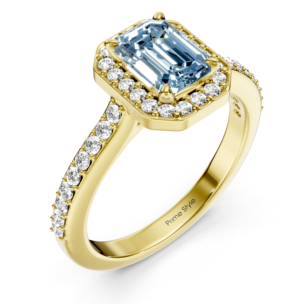 1.30-4.30 CT Emerald &amp; Round Cut Fancy Blue Diamonds - Engagement Ring