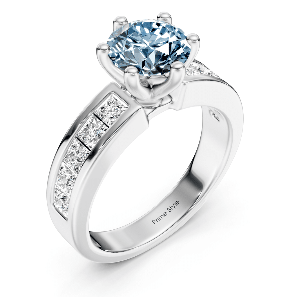 1.90-4.90 CT Princess & Round Cut Fancy Blue Diamonds - Engagement Ring