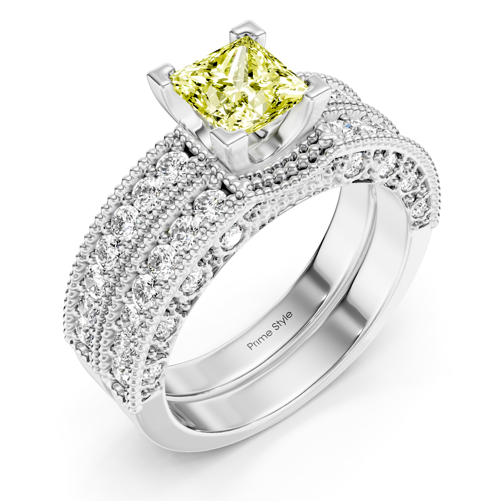 2.10-5.10 CT Princess &amp; Round Cut Fancy Yellow Diamonds - Bridal Set