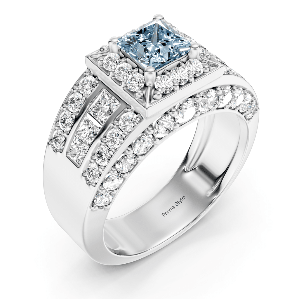 3.45-6.45 CT Princess & Round Cut Fancy Blue Diamonds - Engagement Ring