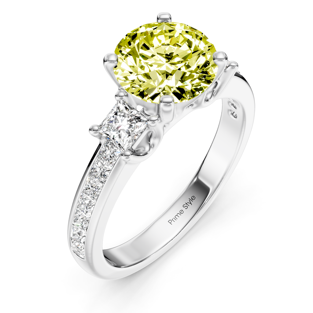1.75-4.75 CT Princess &amp; Round Cut Fancy Yellow Diamonds - Engagement Ring