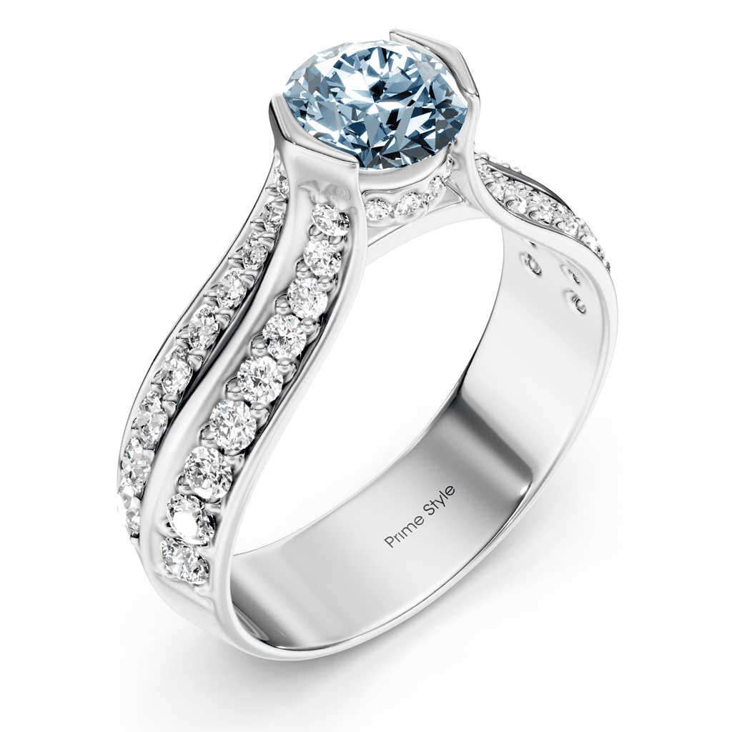 1.65-4.65 CT Round Cut Fancy Blue Diamonds - Engagement Ring