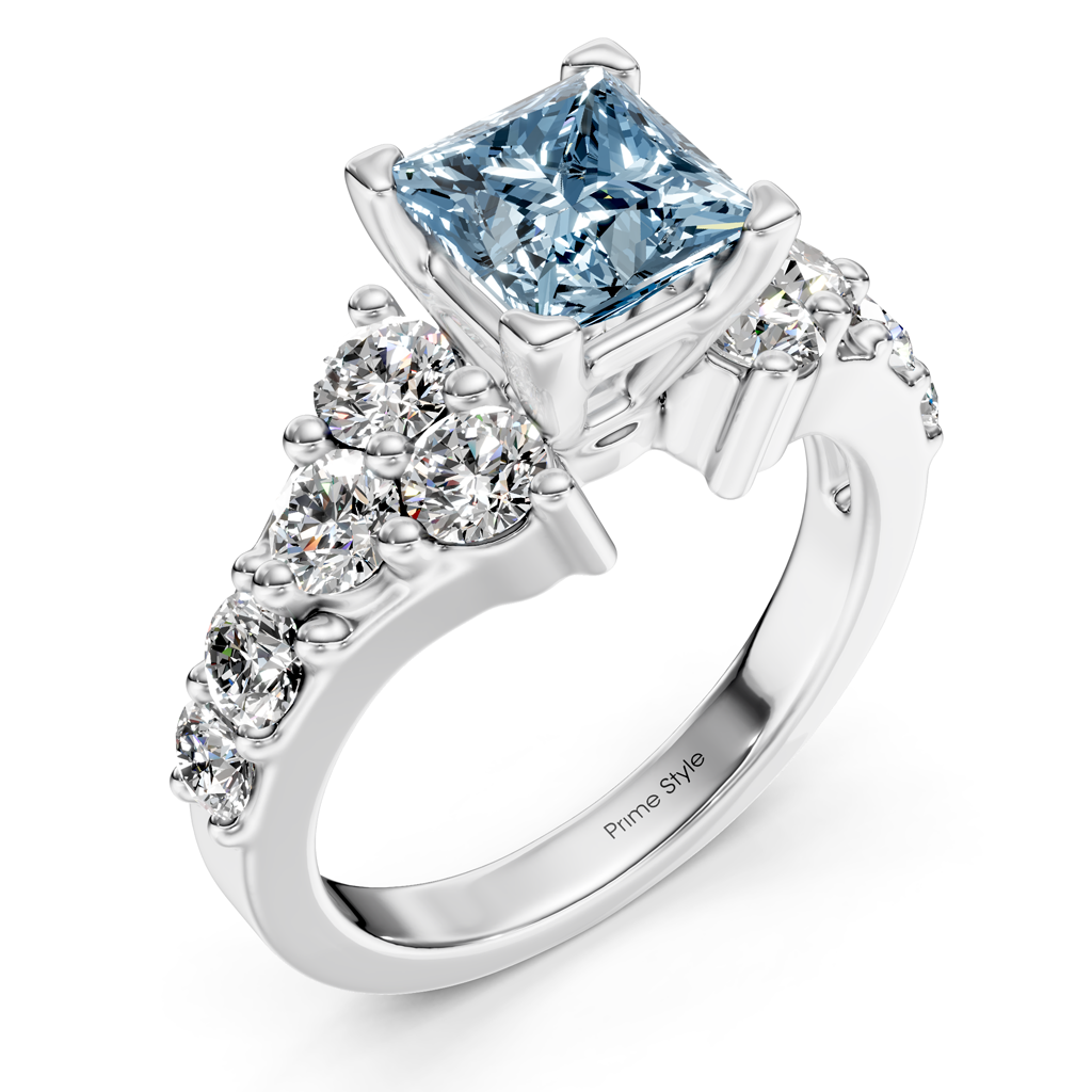 2.40-5.40 CT Princess &amp; Round Cut Fancy Blue Diamonds - Engagement Ring