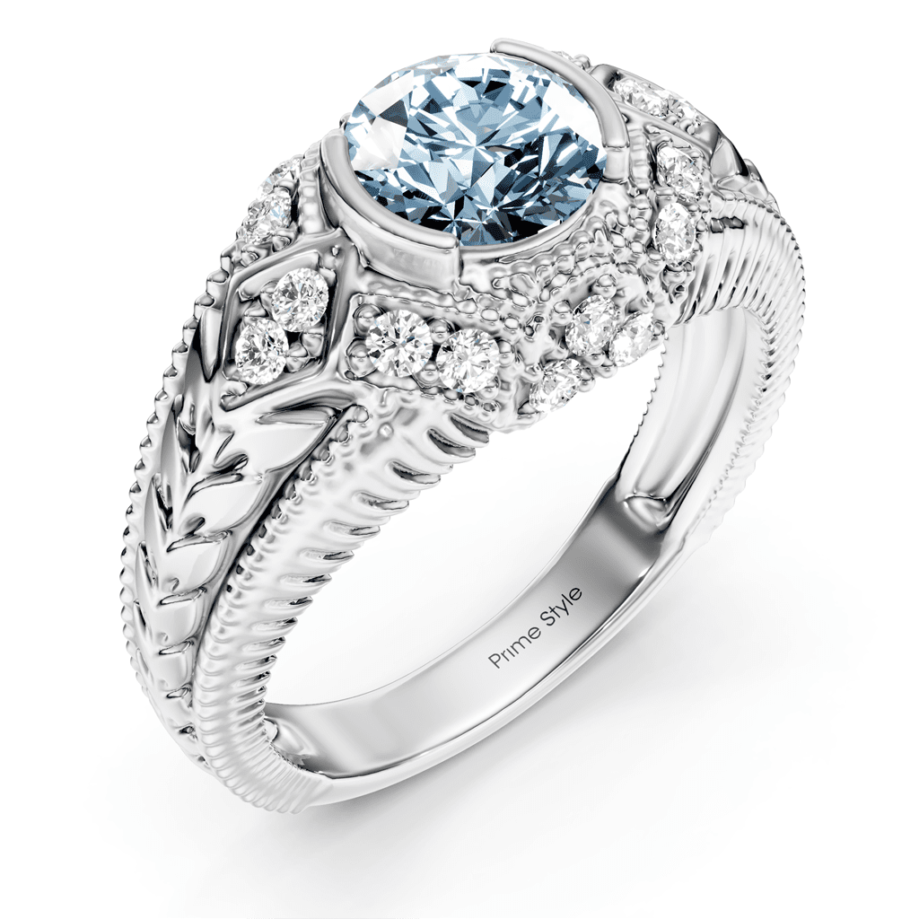 1.25 - 4.25 CT Round Cut Fancy Blue Diamonds - Engagement Ring - Primestyle.com