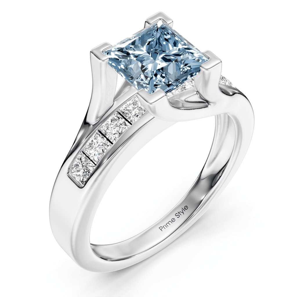 1.45-4.45 CT Princess Cut Fancy Blue Diamonds - Engagement Ring