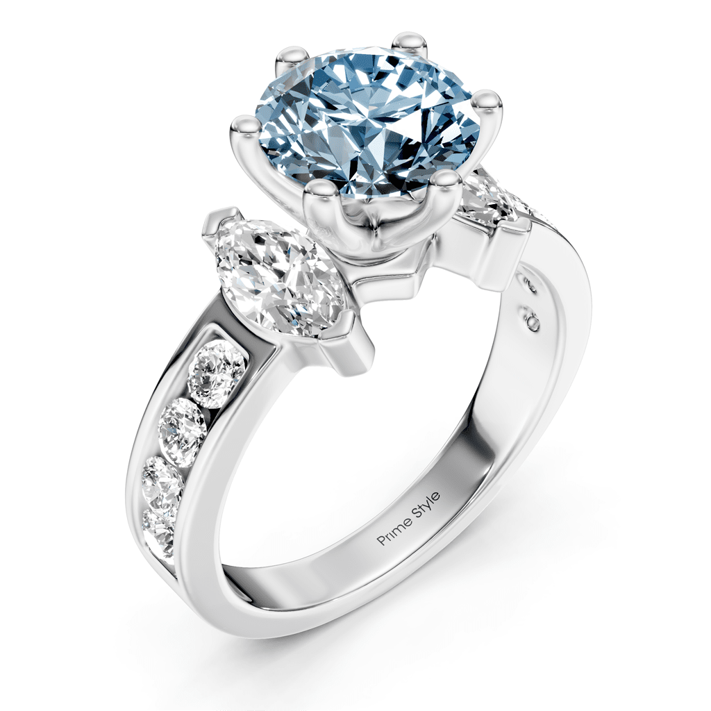 1.85-4.85 CT Marquise & Round Cut Fancy Blue Diamonds - Engagement Ring
