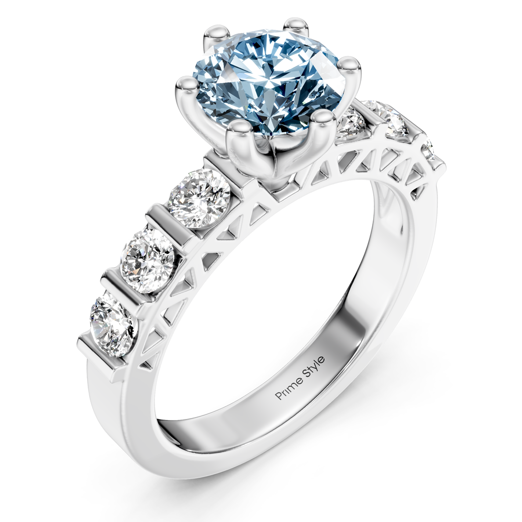 1.60-4.60 CT Round Cut Fancy Blue Diamonds - Engagement Ring