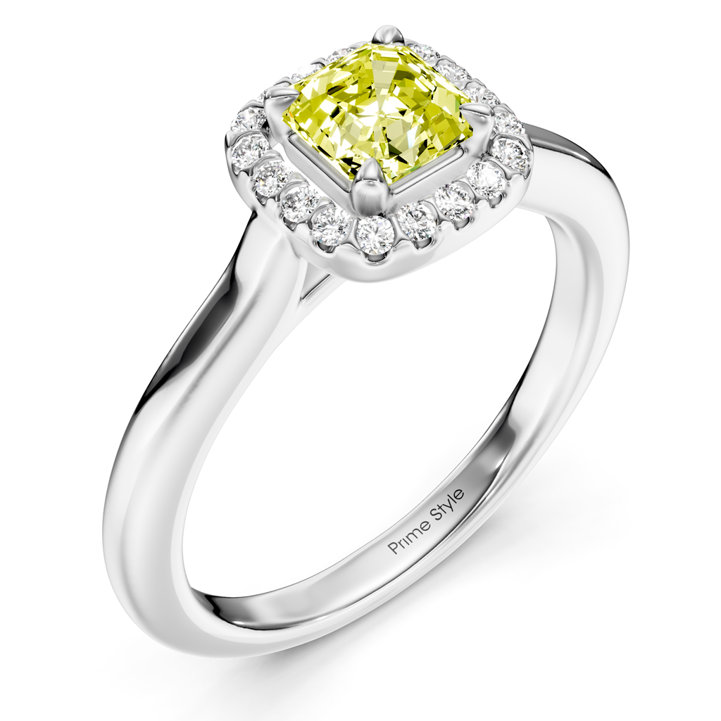 1.15-4.15 CT Ascher &amp; Round Cut Fancy Yellow Diamonds - Engagement Ring